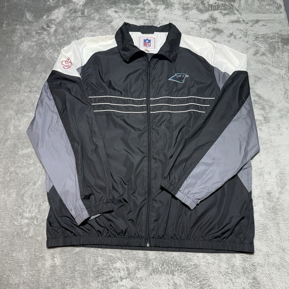NFL Carolina Panthers Full Zip Windbreaker Men's XL Black/White‎ Logo